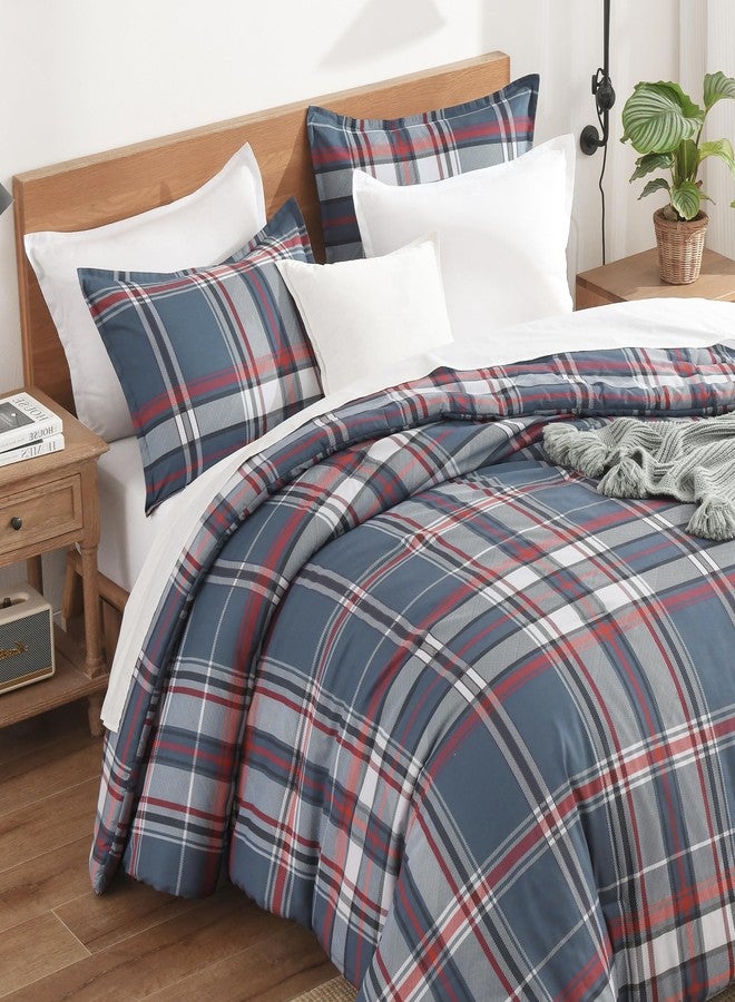 Andency طقم لحاف أندينسي بنقشة مربعات باللونين الكحلي والأحمر، مقاس كوين (90×90 بوصة)، 3 قطع، طقم لحاف بنقشة مربعات مخططة للأولاد والبنات والأطفال والمراهقين، طقم سرير أنيق بخطوط هندسية ناعمة وخفيفة الوزن وقابلة للعكس كهدية - Image 1