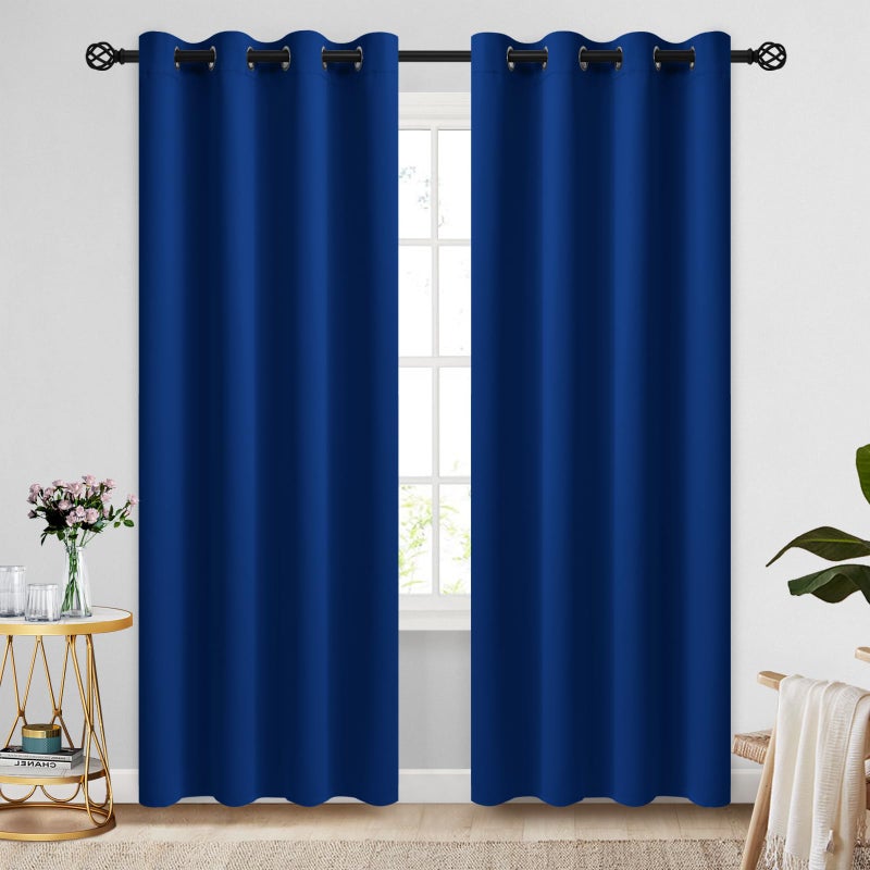 COSVIYA Grommet Blackout Room Darkening Royal Blue Curtains 84 inch Length 2 Panels Thick Polyester Light Blocking Insulated Thermal Window Curtain Drapes for Bedroom/Living Room 52x84 inches - Image 1