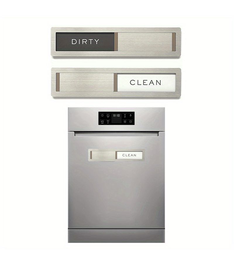 Silvery Dishwasher Magnet Clean Dirty Sign 304 Stainless Steel Kitchen Organizer With Adhesive Tape - Image 2