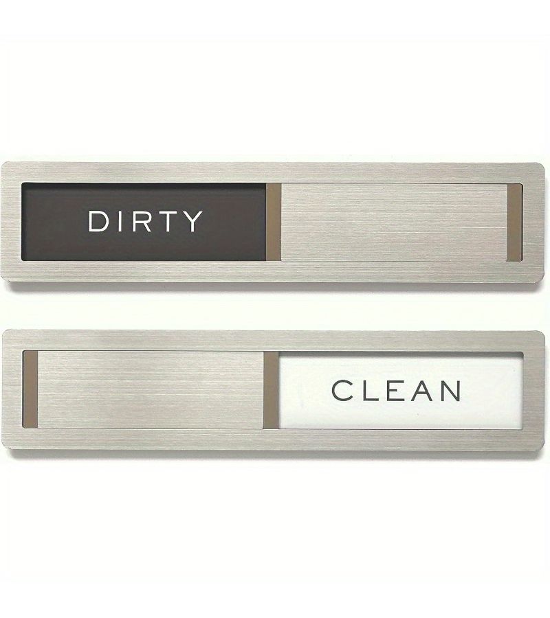Silvery Dishwasher Magnet Clean Dirty Sign 304 Stainless Steel Kitchen Organizer With Adhesive Tape - Image 1