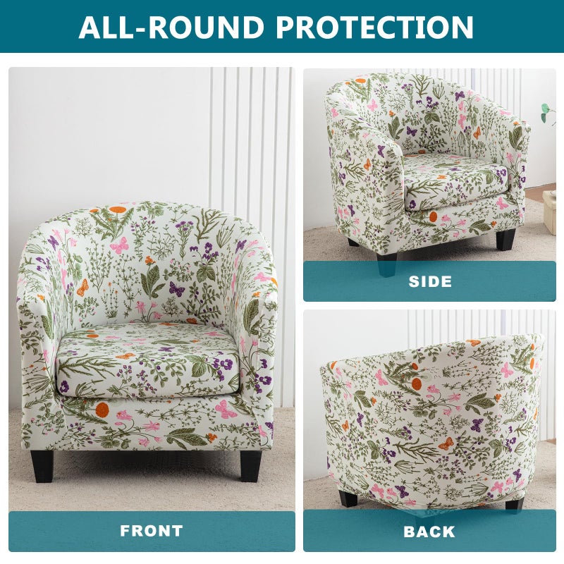 KRFOONN Club Chair Slipcover 2 Piece Stretch Printed Round Barrel Chair Covers Removable Tub Chair Slipcover with Elastic Bottom Chair Coverings Furniture Protector Cover for Living Room, B14 - Image 4