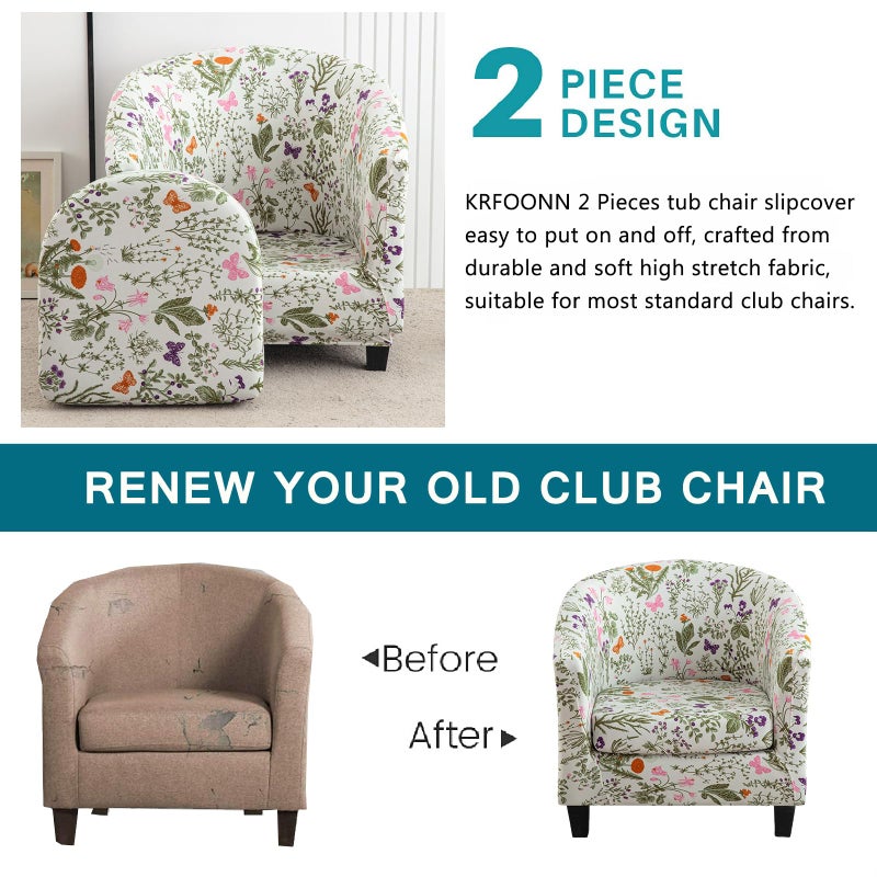 KRFOONN Club Chair Slipcover 2 Piece Stretch Printed Round Barrel Chair Covers Removable Tub Chair Slipcover with Elastic Bottom Chair Coverings Furniture Protector Cover for Living Room, B14 - Image 3