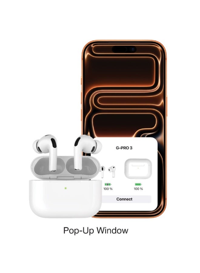 GREEN LION Earbuds Pro Wireless Earbuds: Comfortable to wear, 25m Bluetooth range, touch control, 5-hour playtime, wireless charging, USB-C - White - Image 3