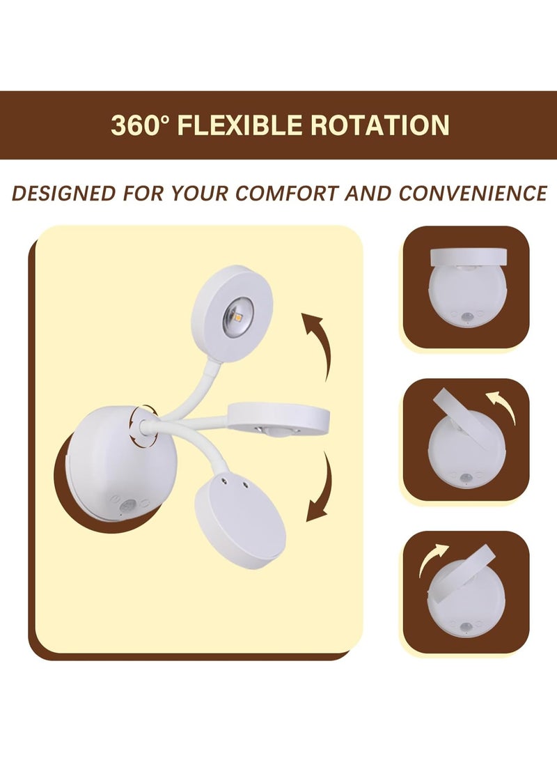 Rechargeable Motion Sensor Picture Light, Spotlight Painting Light, LED Wall Light, Night Light, 3 Colors and Dimmable 360° Rotation with Remote Control (White)