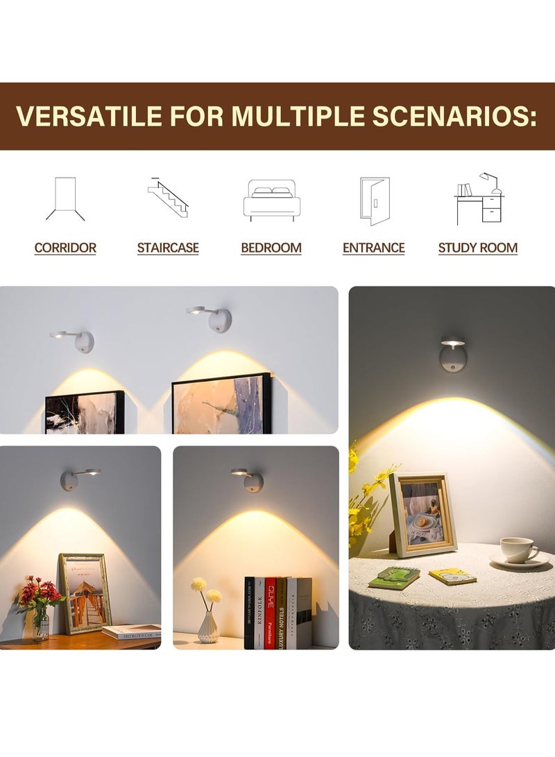Rechargeable Motion Sensor Picture Light, Spotlight Painting Light, LED Wall Light, Night Light, 3 Colors and Dimmable 360° Rotation with Remote Control (White)