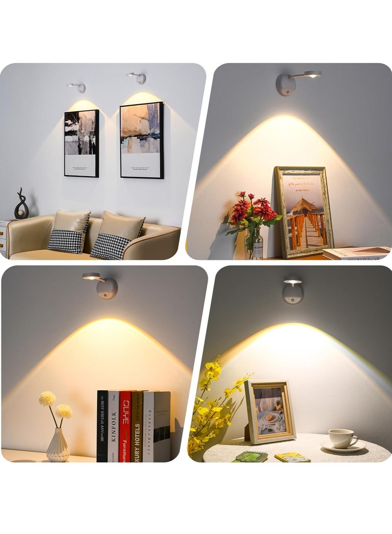 Rechargeable Motion Sensor Picture Light, Spotlight Painting Light, LED Wall Light, Night Light, 3 Colors and Dimmable 360° Rotation with Remote Control (White)