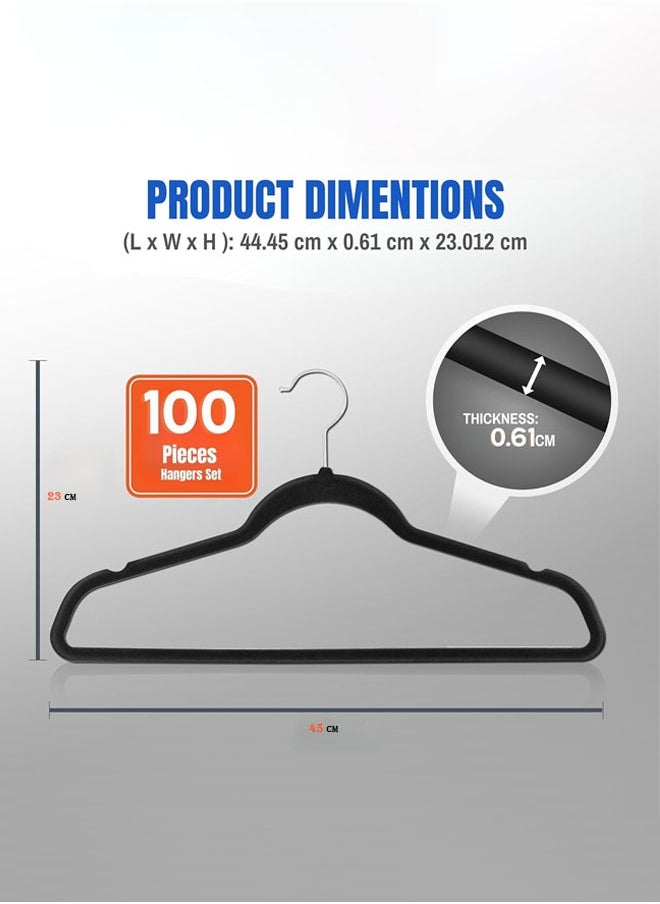 D'HOME 100-Pcs Non-Slip Velvet Hangers - Suit Hangers Ultra Thin Space Saving 360 Degree Swivel Hook Strong and Durable Clothes Hangers Hold Up-to 10 Lbs (100, BLACK)  - Image 5