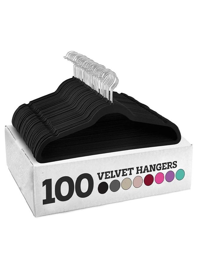 D'HOME 100-Pcs Non-Slip Velvet Hangers - Suit Hangers Ultra Thin Space Saving 360 Degree Swivel Hook Strong and Durable Clothes Hangers Hold Up-to 10 Lbs (100, BLACK)  - Image 1