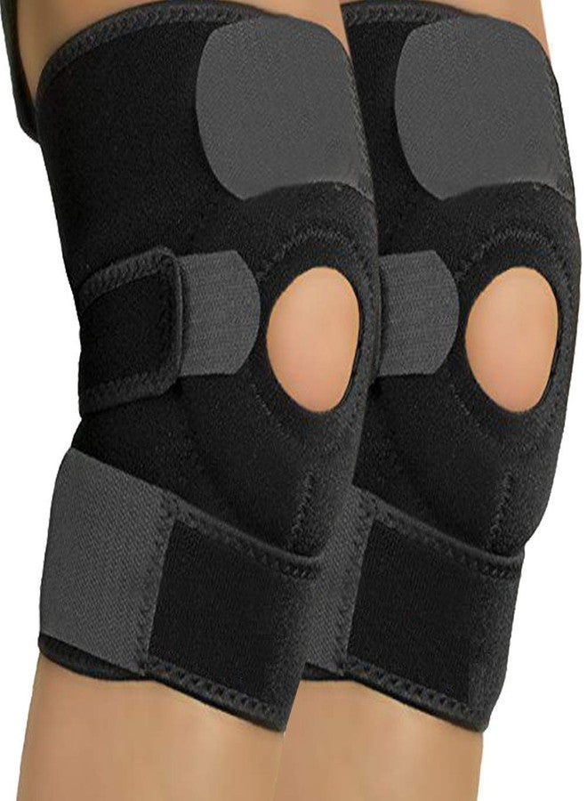 TIMA Adjustable Neoprene Knee Cap Support Brace Pair for Sports, Gym, Running, Arthritis, Joint Pain Relief, and Protection for Men and Women (Black) (Pack of 2) - Image 1