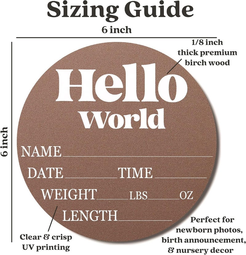 ARS Graphics ARS® Hello World Baby Announcement Sign - 6" Circle Board for Newborns - Image 2