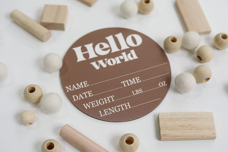 ARS Graphics ARS® Hello World Baby Announcement Sign - 6" Circle Board for Newborns - Image 4