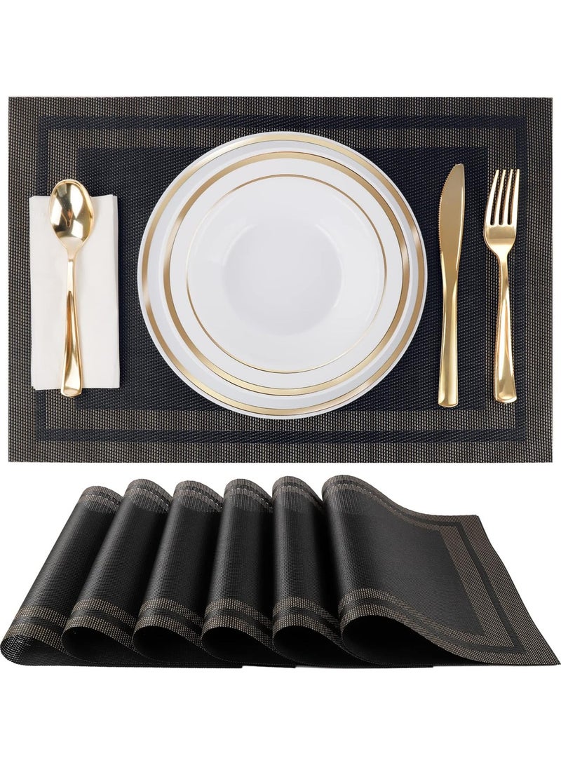 FASHION HOME أغطية طاولة للمطبخ طاولة الطعام مقاومة للحرارة مضادة للانزلاق قابلة للغسل أغطية طاولة PVC سهلة التنظيف أغطية عشاء من الفينيل المنسوجة 4/6 عبوات - Image 1