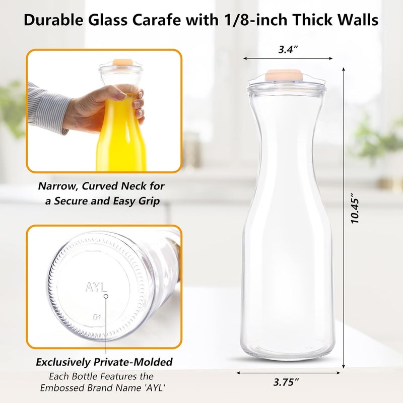 AYL Set of 4 Glass Carafes with Lids (1 Liter) – Clear Glass Water Pitchers and Beverage Serveware for Mimosa Bars, Brunch, Parties, Wine, Juice, Milk, Iced Tea, and Lemonade with Easy-Pour Spout Lids - Image 5