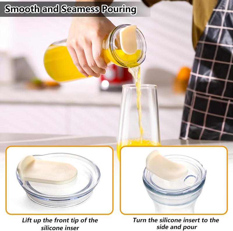 AYL Set of 4 Glass Carafes with Lids (1 Liter) – Clear Glass Water Pitchers and Beverage Serveware for Mimosa Bars, Brunch, Parties, Wine, Juice, Milk, Iced Tea, and Lemonade with Easy-Pour Spout Lids - Image 3