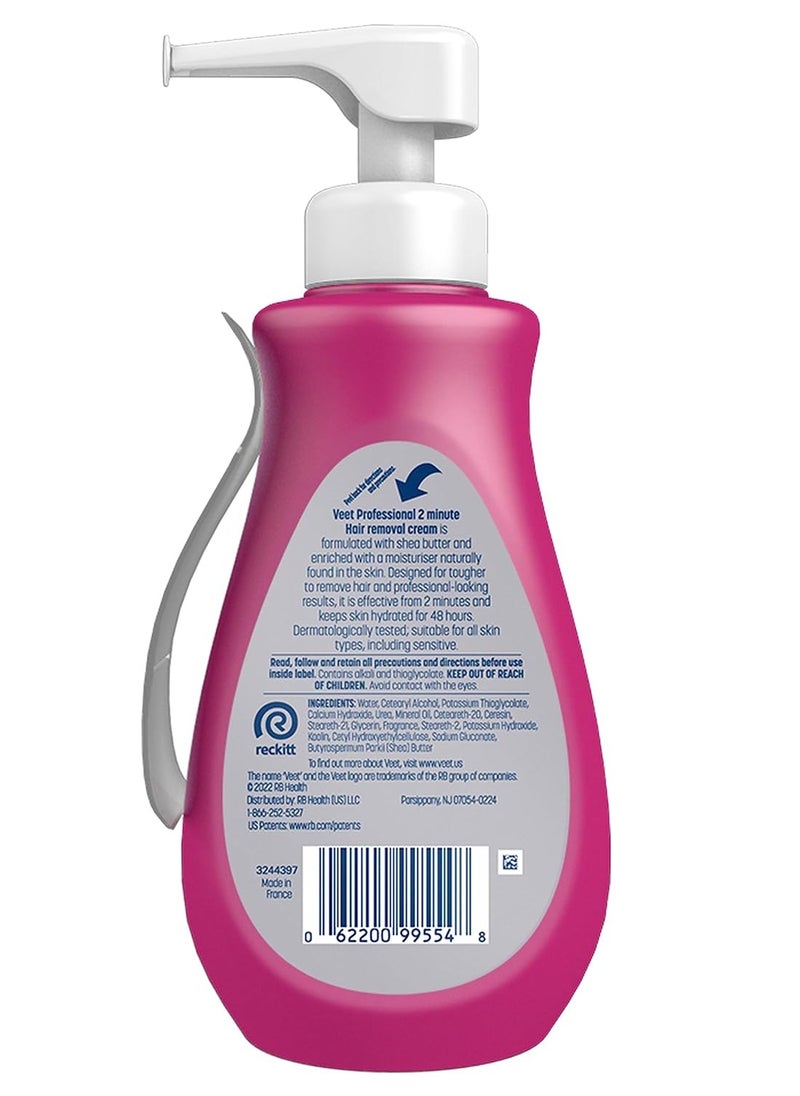 Veet - VEET Professional 2 Minute Hair Removal Cream For All Skin Types with Shea Butter | Effective Full Bikini/Pubic Hair Removal Gel | Dermatologically Tested | 13.5 FL OZ Bottle w/Spatula, Purple - Image 1