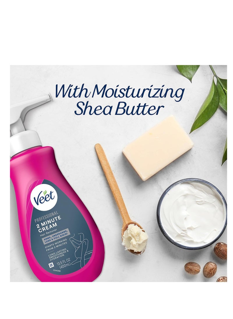 Veet - VEET Professional 2 Minute Hair Removal Cream For All Skin Types with Shea Butter | Effective Full Bikini/Pubic Hair Removal Gel | Dermatologically Tested | 13.5 FL OZ Bottle w/Spatula, Purple - Image 1