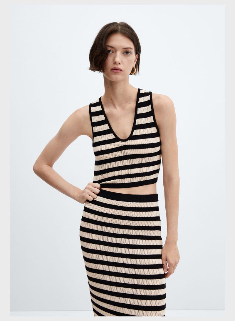 MANGO Strip Surplice Neck Crop Top - Image 1