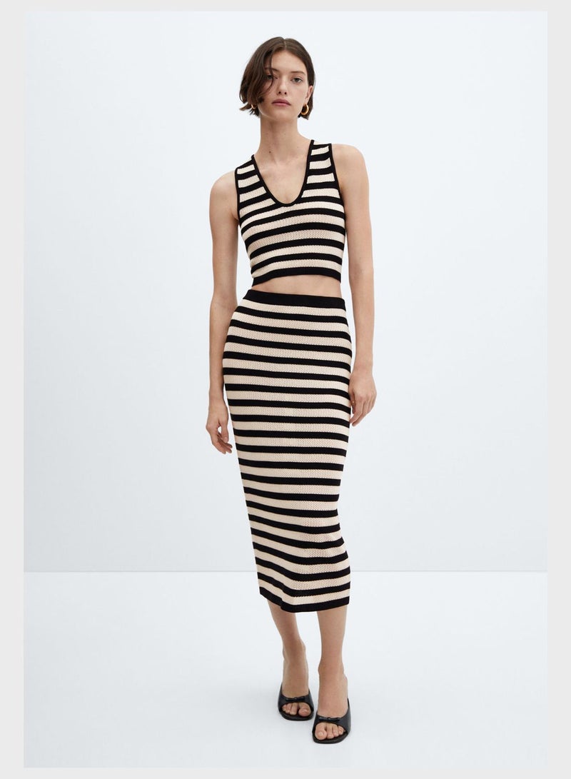 MANGO Strip Surplice Neck Crop Top - Image 4