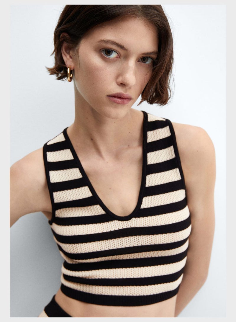 MANGO Strip Surplice Neck Crop Top - Image 3