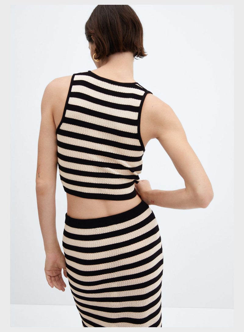 MANGO Strip Surplice Neck Crop Top - Image 2