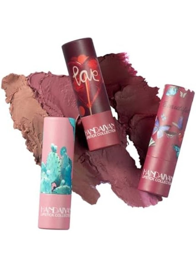 3 Pcs Matte Nude Lipstick Set, Velvet Lip Gloss, Nude Lip Stain Paper Tube Lipsticks, Non Stick Cup Waterproof Long Lasting Matte Lipstick for Women Daily Gift - Image 2