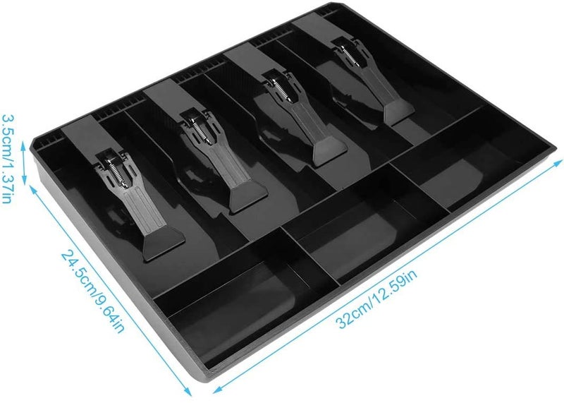 SUKHAD ABS Plastic Cash Drawer with 4 Cash and 3 Coin Organizer for Supermarket, 32.2 x 3.5 x 24.5 CM, Black - Image 5