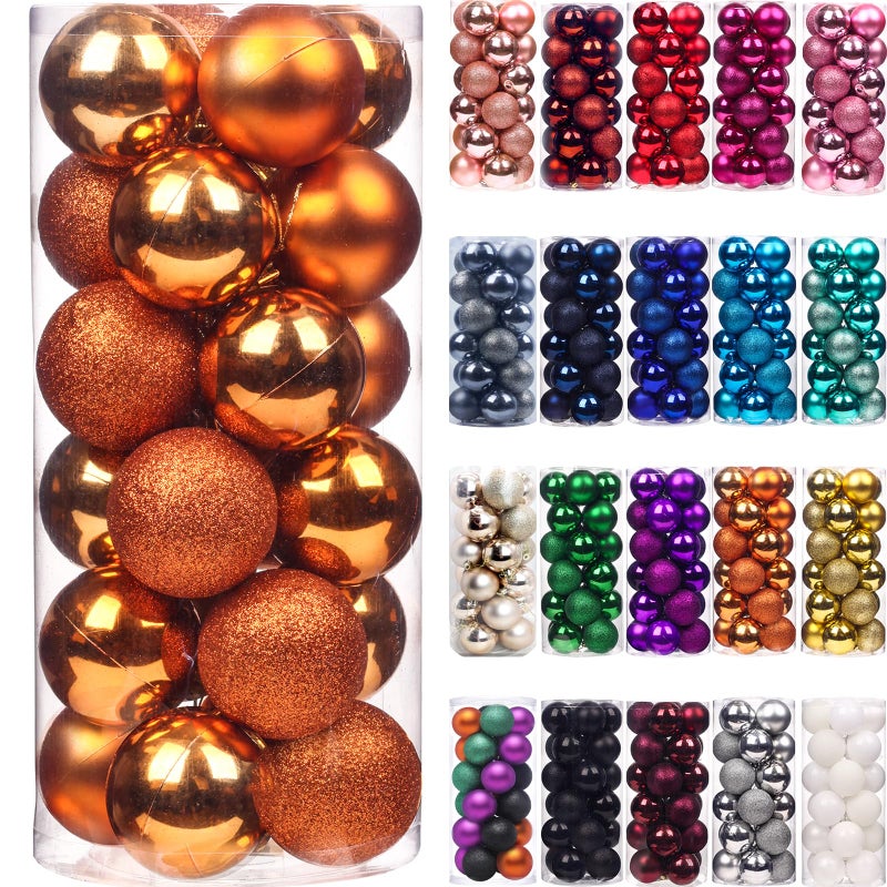 Emopeak 24Pcs Christmas Balls Ornaments for Xmas Christmas Tree  Mini Shatterproof Christmas Tree Decorations Hanging Ball for Holiday Wedding Party Decoration Orange 1231CM