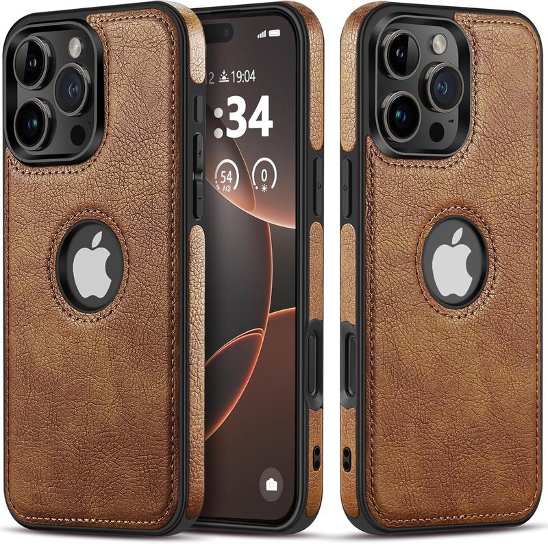 MAGICHUB iPhone 15 Pro Max Case Slim Premium Vegan Leather Classic Luxury Elegant Thin Back Cover for iPhone 15 Pro Max (Brown) - Image 1