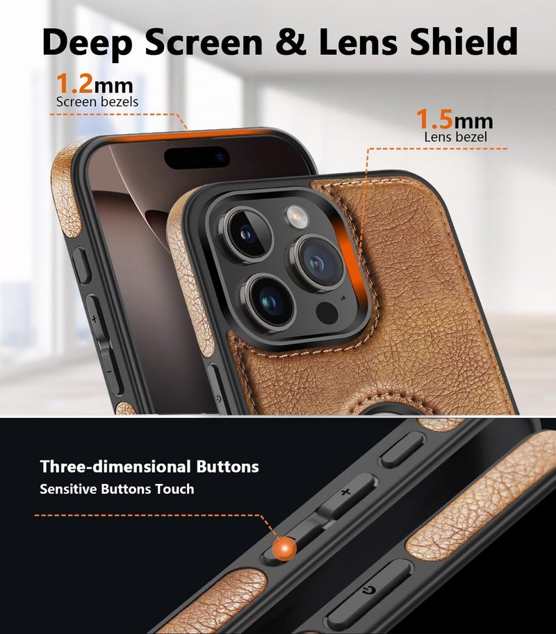 MAGICHUB iPhone 15 Pro Max Case Slim Premium Vegan Leather Classic Luxury Elegant Thin Back Cover for iPhone 15 Pro Max (Brown) - Image 4