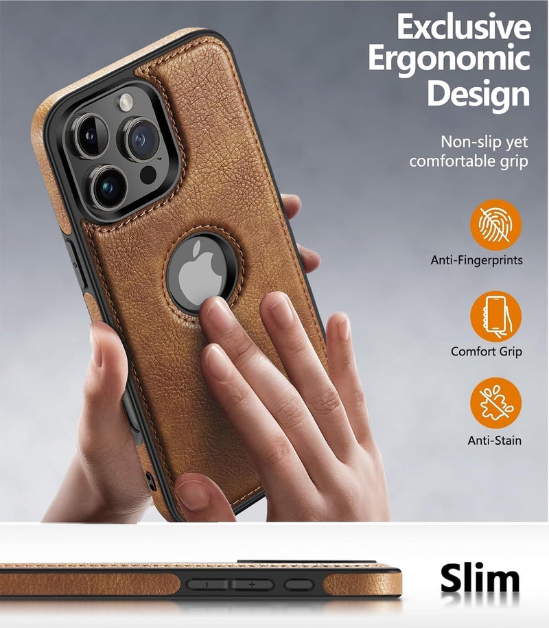 MAGICHUB iPhone 15 Pro Max Case Slim Premium Vegan Leather Classic Luxury Elegant Thin Back Cover for iPhone 15 Pro Max (Brown) - Image 3