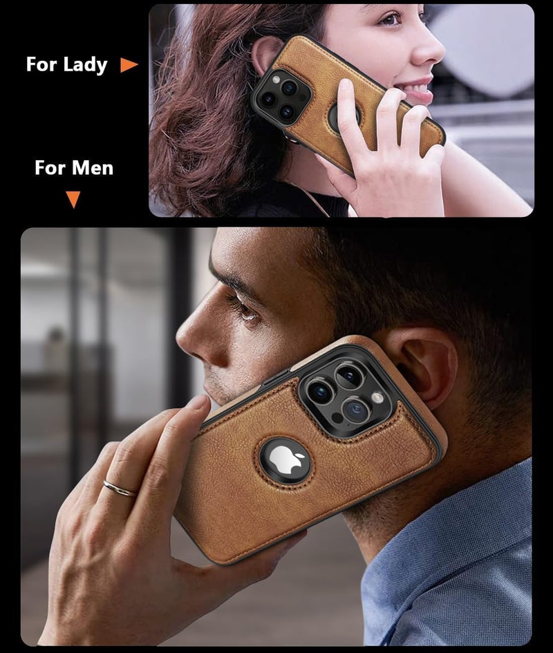 MAGICHUB iPhone 15 Pro Max Case Slim Premium Vegan Leather Classic Luxury Elegant Thin Back Cover for iPhone 15 Pro Max (Brown) - Image 5