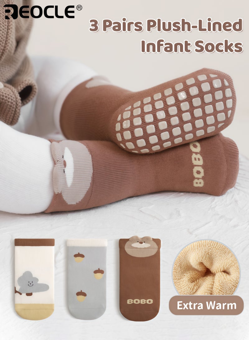 REOCLE Baby's Non-Slip Socks with Gripper Sole and Soft Cuff Design Learning Walking Socks with Loose Fit for Infants Toddlers - Image 1