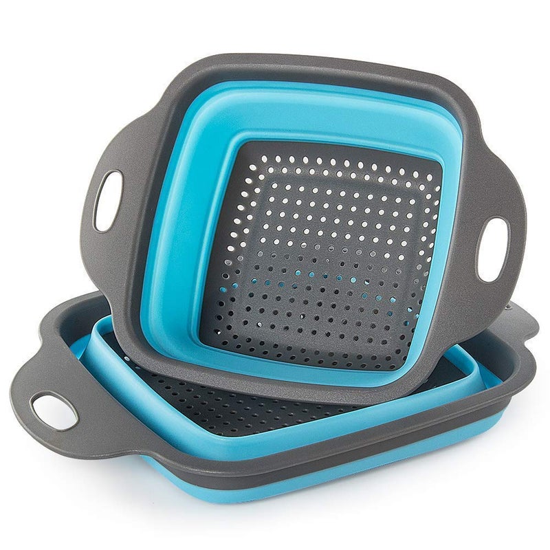 Whitecloud TRANSFORMING HOMES Whitecloud TRANSFORMING HOMES 2 in 1 Washing Bowl Folding Vegetable Filter Basket Blue Color 8111  - Image 1