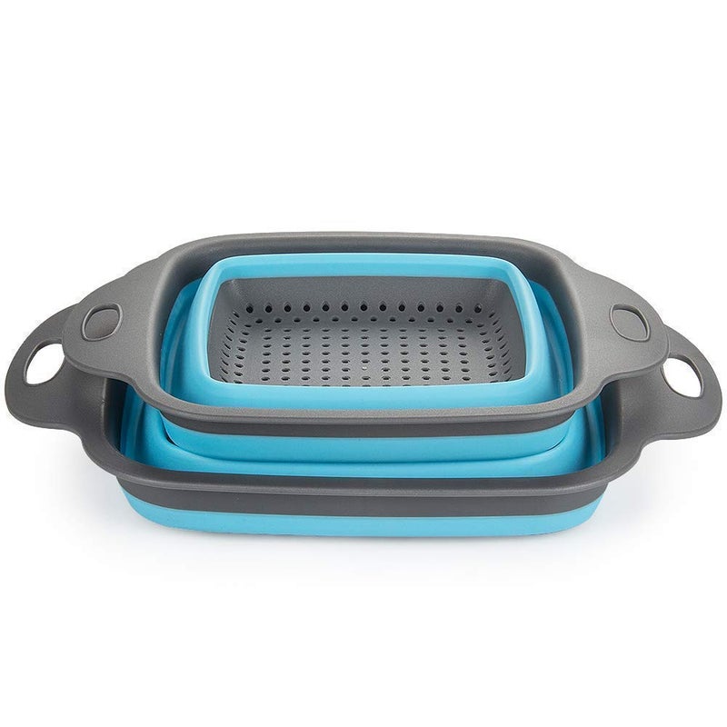 Whitecloud TRANSFORMING HOMES Whitecloud TRANSFORMING HOMES 2 in 1 Washing Bowl Folding Vegetable Filter Basket Blue Color 8111  - Image 2