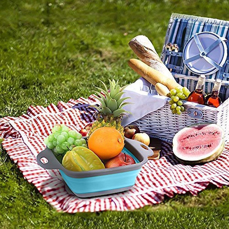Whitecloud TRANSFORMING HOMES Whitecloud TRANSFORMING HOMES 2 in 1 Washing Bowl Folding Vegetable Filter Basket Blue Color 8111  - Image 5
