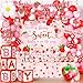 ILUIGGW Strawberry Baby Shower Decorations Berry Sweet Baby Shower Decorations with A Berry Sweet Baby Is On The Way Backdrop Cake Topper Strawberry Plates Balloon Arch Box for Baby Girl - Image 2