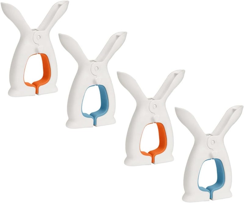 4pcs Cartoon Bunny Clothes Clips Windproof Laundry Clips Bed Sheet Fastener Clamp for Outdoor and Home Use, Blue and Orange - Image 1