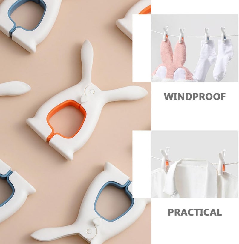 4pcs Cartoon Bunny Clothes Clips Windproof Laundry Clips Bed Sheet Fastener Clamp for Outdoor and Home Use, Blue and Orange - Image 3