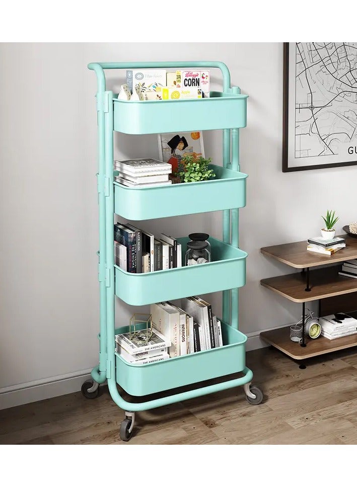 DubaiGallery 4-Tier Rolling Utility Carts Trolley Storage Cart with Handle Multifunctional Organization Cart with Brake Caster Wheels Kitchen Shelf Multifunctional Storage Rack with Net Basket Mass  - Image 3