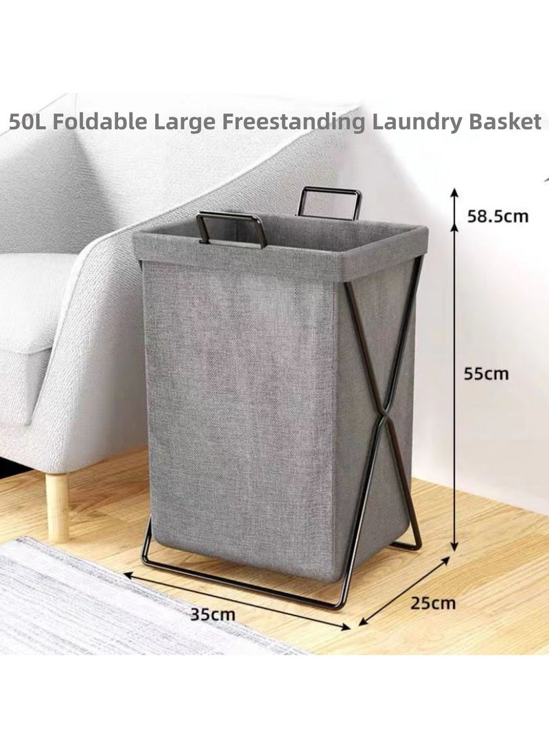 50L  Laundry Basket with Stainless Steel Frame, Foldable Collapsible Waterproof Laundry Basket, Laundry Hamper Bag Washing Bin Clothes Bag Organizer Storage Basket - Image 2