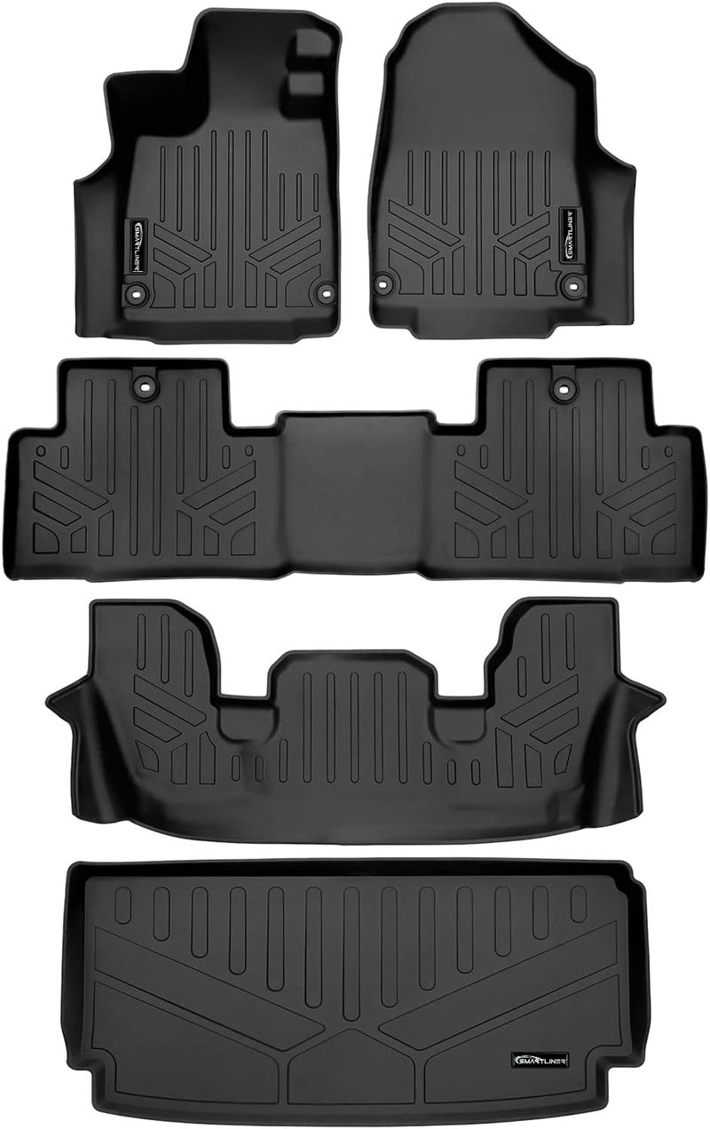 SMARTLINER Custom Fit All Weather 3 Row Floor Mats and Cargo Liner Set for 2022-2023 Acura MDX - Black - Image 1