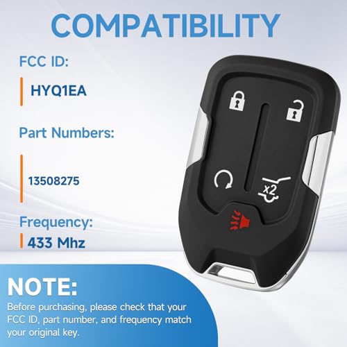 LYFUCESS Key Fob Replacement Fits for GMC Acadia 2017 2018 2019 2020 2021 Smart Proximity Keyless Entry Remote Control 433 Mhz FCC:HYQ1EA P/N:13508275 - Image 2
