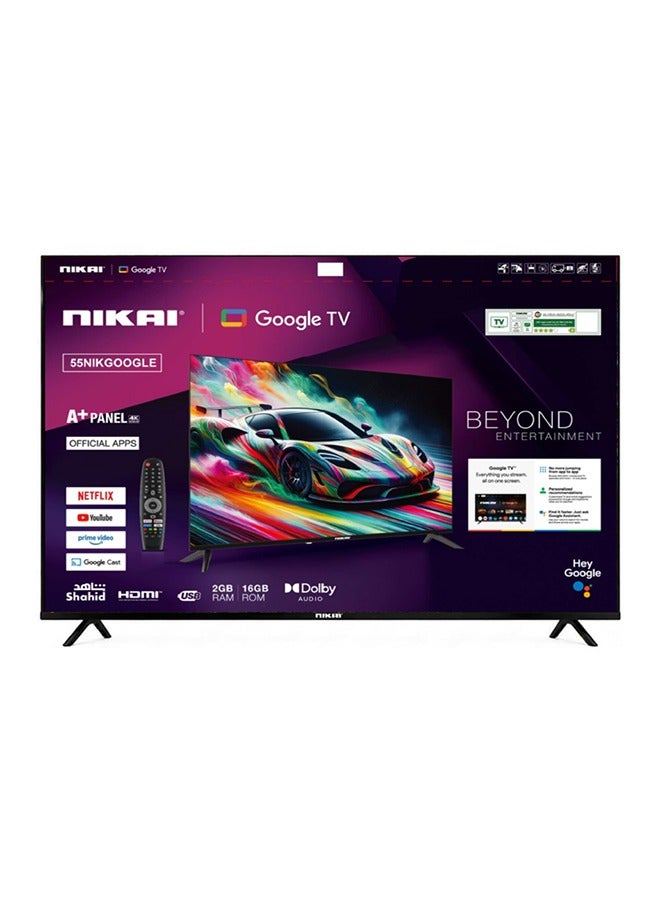 نيكاي Nikai 55-Inch Smart 4K UHD Google TV 60Hz, A+ Panel HDR 10+, Game Mode, Dolby Audio, Dolby Vision, DVB-T/T2, HDMI USB 55NIKGOOGLE 55NIKGOOGLE Black - Image 1