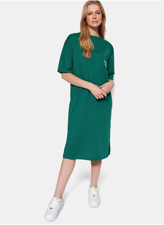 trendyol Embroidered Relaxed/Casual Cut Crew Neck Midi Knit Dress TWOSS21EL0175  - Image 2