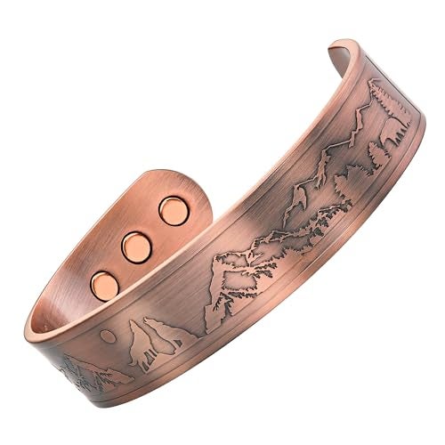 Willis Judd Mens Copper Bangle Wolf Bracelet Howling Wolves With Full Moon Wildlife Design - Image 2