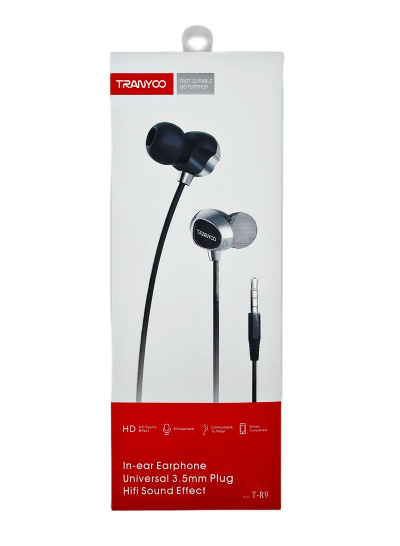 ترانيوو سماعة تي ار 9 داخل الأذن سلكي اذن بسلك وميكروفون من ترنيو - اسود - Image 1