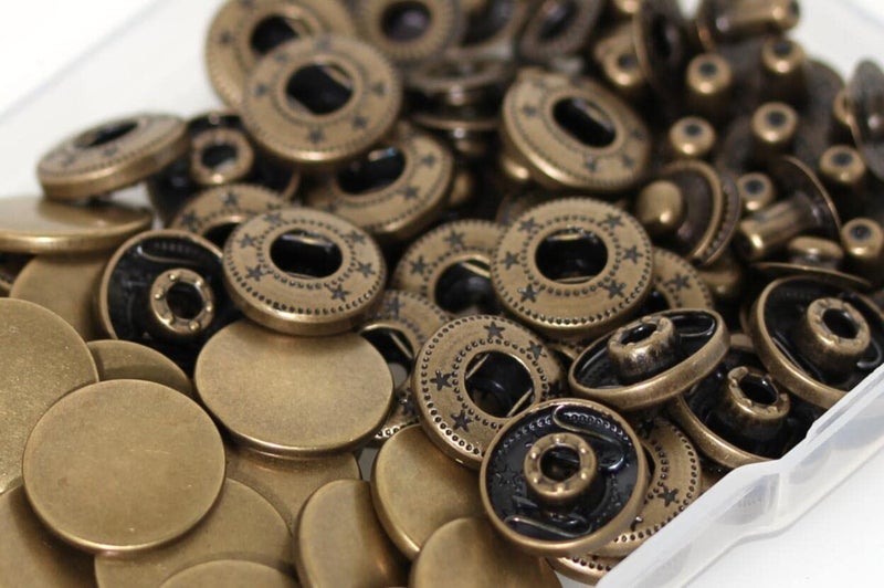 BetterJonny 24 Sets Heavy Duty Leather Snap Fasteners Kit, 17mm Metal Snap Buttons Press Studs Leather Rivets Snaps with 4 Setter Tools for Clothes Bracelet Jackets Jeans (Antique Brass) - Image 2
