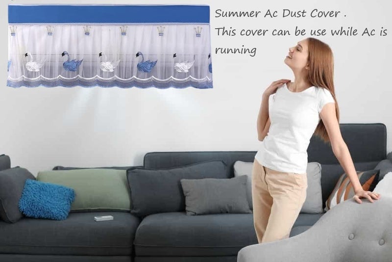 DARSHANAM WORLD Jacquard Premium Work Indoor AC Dust Protection Cover Designer Summer Ac Cover for (small size) 1 Ton (34 X 12 X 9 inch ) (BLUE DUCK 1) - Image 5