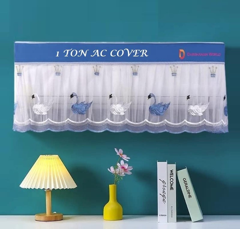 DARSHANAM WORLD Jacquard Premium Work Indoor AC Dust Protection Cover Designer Summer Ac Cover for (small size) 1 Ton (34 X 12 X 9 inch ) (BLUE DUCK 1) - Image 1