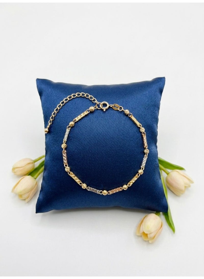 The Intermix Gems Gold Tricolor Textured Bead Bracelet 18K - Image 2